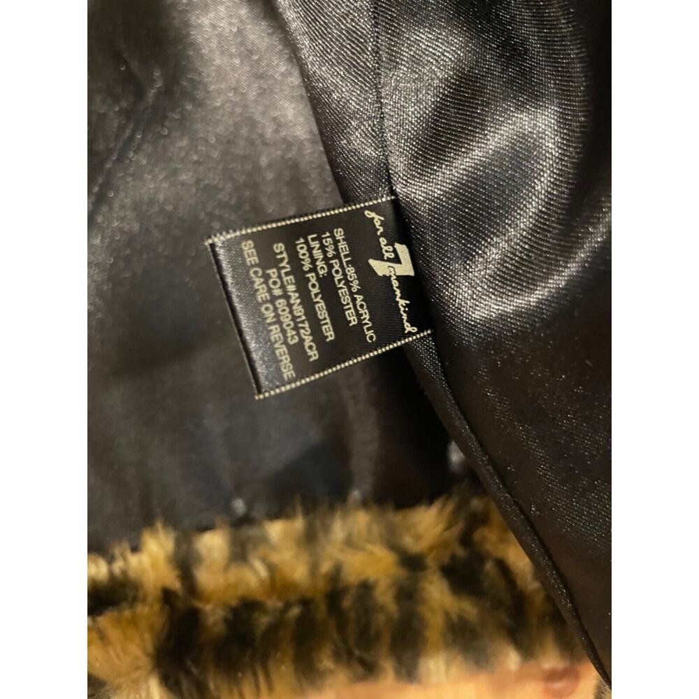 7 For All Mankind Faux Fur Leopard Jacket S Cropped 3/4 Sleeve Pockets Lined - Picture 3 of 4